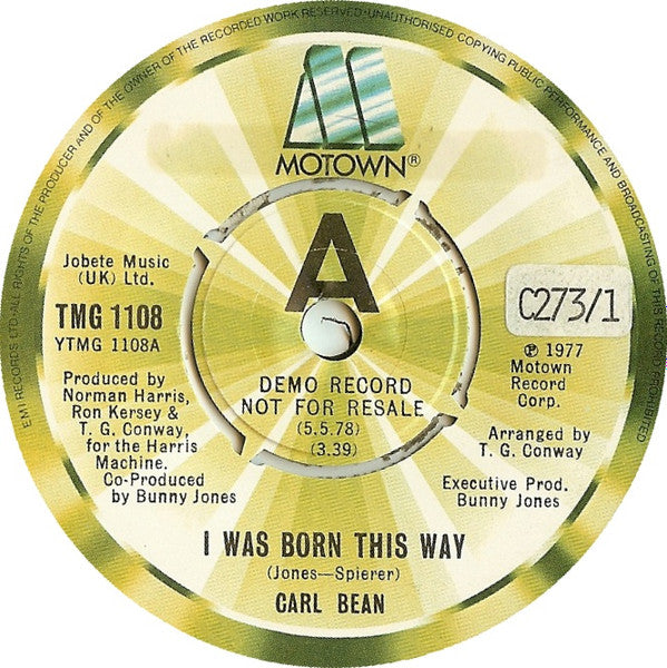 Carl Bean : I Was Born This Way (7", Promo)