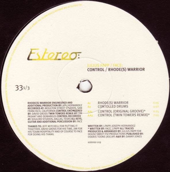 Julius Papp / Face (9) : Control / Rhode(s) Warrior (12")