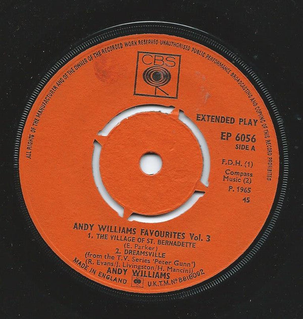 Andy Williams : Andy Williams Favourites Volume 3 (7")