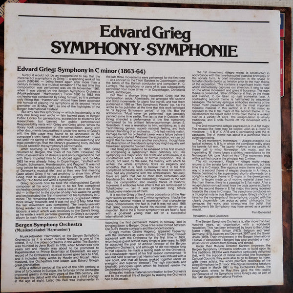 Edvard Grieg, Bergen Filharmoniske Orkester, Karsten Andersen : Symphony = Symphonie (LP)