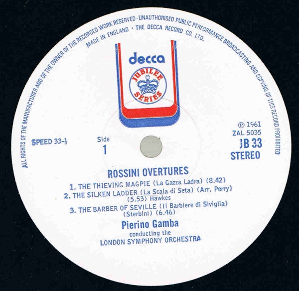 Gioacchino Rossini, London Symphony Orchestra, Pierino Gamba : Rossini Overtures (LP, RE)