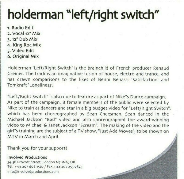 Holderman : Left / Right Switch (CDr, Single, Promo)