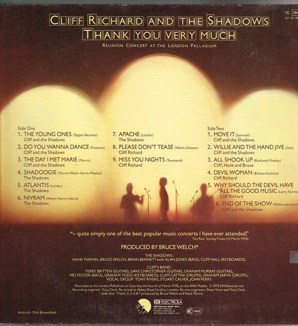 Cliff Richard & The Shadows : Thank You Very Much (Reunion Concert At The London Palladium) (LP, Album)
