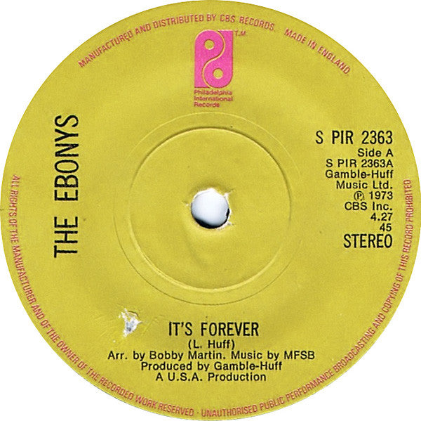 The Ebonys : It's Forever  (7", Single, RE)