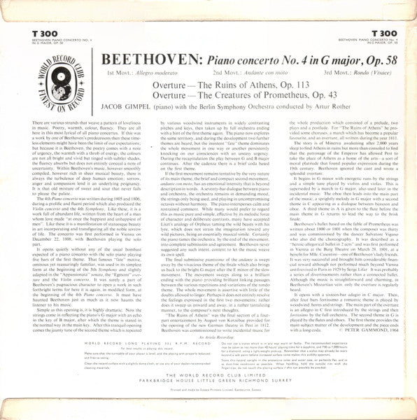 Beethoven* - Jacob Gimpel* / Berlin Symphony Orchestra* / Artur Rother : Piano Concerto No.4 (LP, Album)