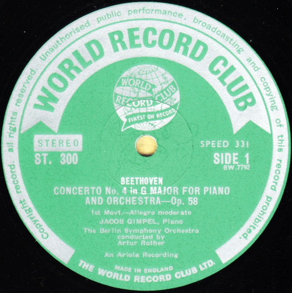 Beethoven* - Jacob Gimpel* / Berlin Symphony Orchestra* / Artur Rother : Piano Concerto No.4 (LP, Album)
