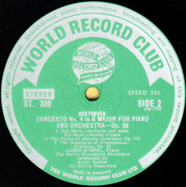 Beethoven* - Jacob Gimpel* / Berlin Symphony Orchestra* / Artur Rother : Piano Concerto No.4 (LP, Album)