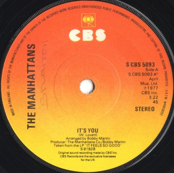 Manhattans : It's You (7", Sol)