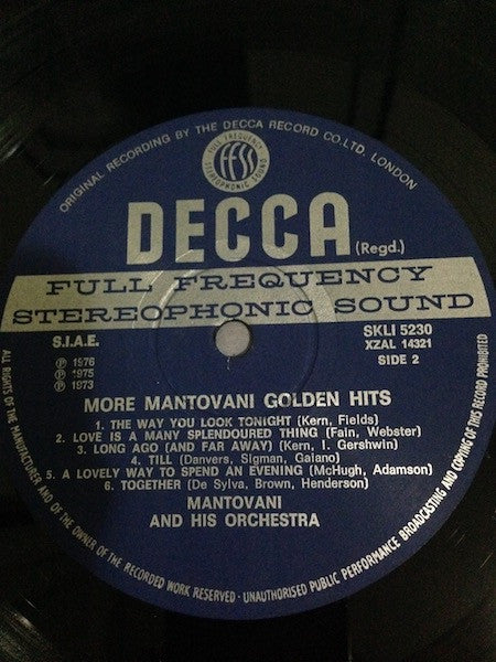 Mantovani And His Orchestra : More Mantovani Golden Hits (LP)