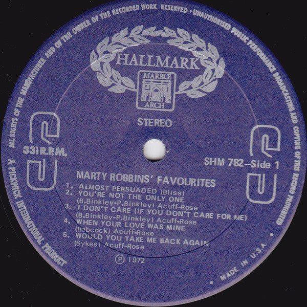 Marty Robbins : Marty Robbins' Favourites (LP, Comp, US )