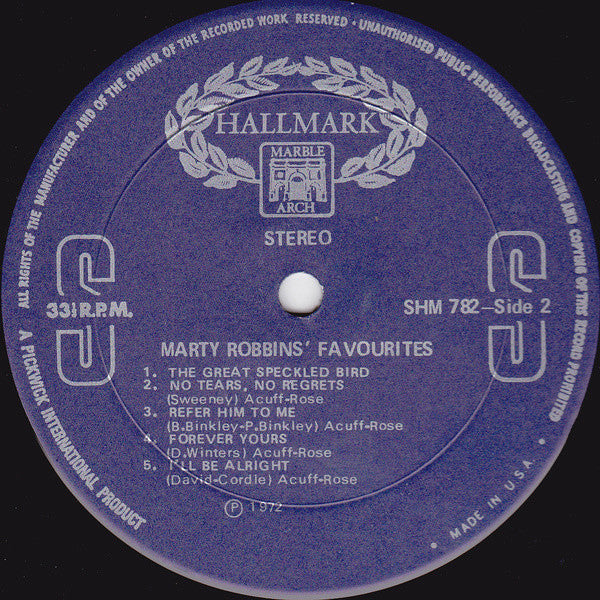 Marty Robbins : Marty Robbins' Favourites (LP, Comp, US )