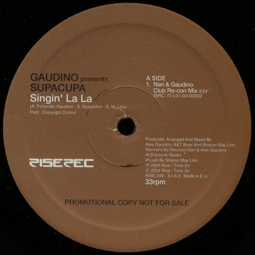 Alex Gaudino Presents Supacupa : Singin' La La (12", Promo)