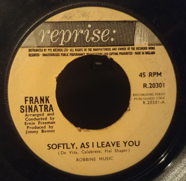 Frank Sinatra : Softly, As I Leave You (7", Single)
