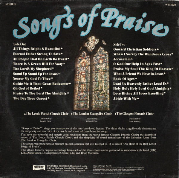 The Glasgow Phoenix Choir, Leeds Parish Church Choir, The London Evangelist Choir : Songs Of Praise (LP, Album, Wes)