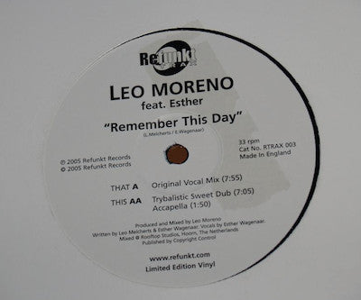 Leo Moreno feat. Esther Wagenaar : Remember This Day (12", Ltd)