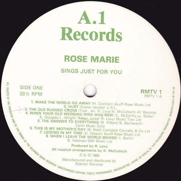 Rose Marie (3) : Sings Just For You (LP, Album)