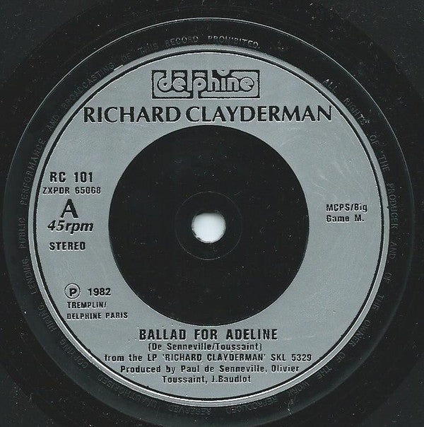 Richard Clayderman : Ballad For Adeline (7")