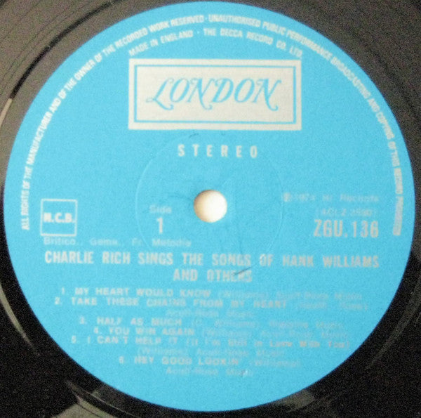 Charlie Rich : Charlie Rich Sings The Songs Of Hank Williams And Others (LP, RE)