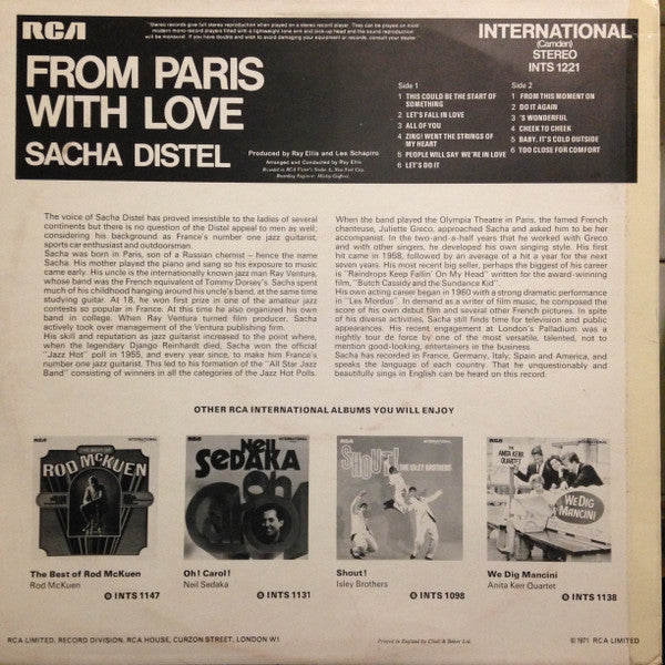 Sacha Distel : From Paris With Love (LP, RE)