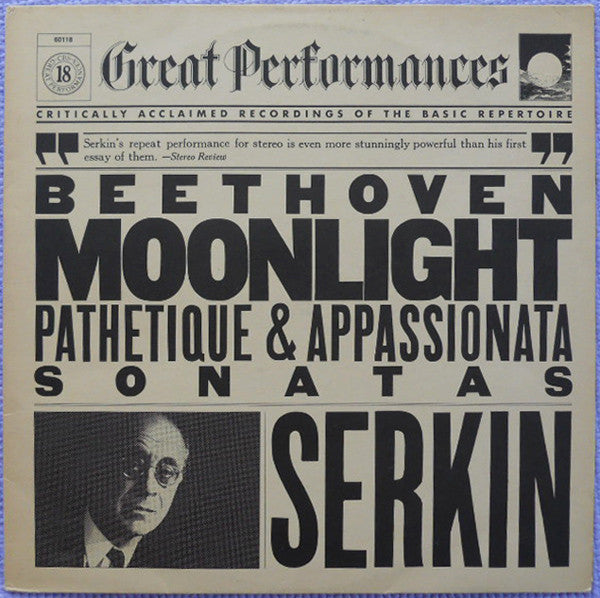 Ludwig van Beethoven : Rudolf Serkin : Moonlight Pathetique & Appassionata Sonatas (LP, RE, RM)