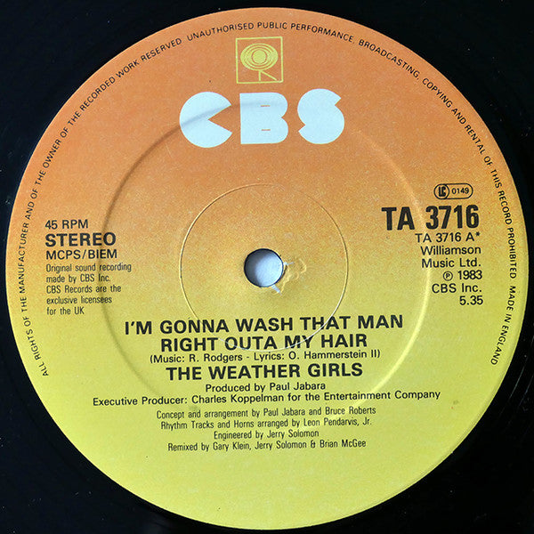 The Weather Girls : I'm Gonna Wash That Man Right Outa My Hair (12")