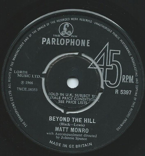 Matt Monro : Beyond The Hill (7", Single)