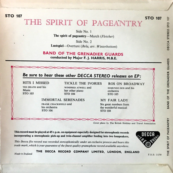 The Band Of The Grenadier Guards Conducted By F.J. Harris : The Spirit Of Pageantry (7", EP)