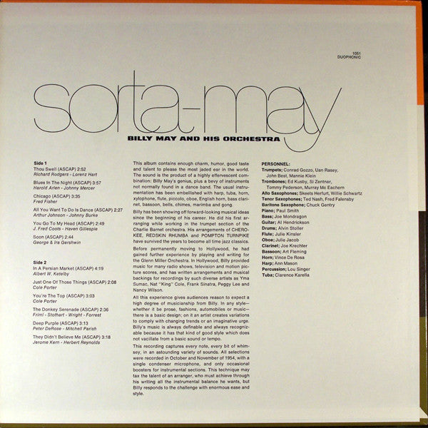Billy May And His Orchestra : Sorta-May (LP, Album, RE, Duo)