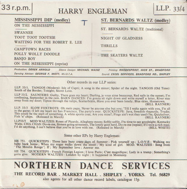 Harry Engleman : Plays Old Time - Mississippi Dip And St. Bernard Waltz (7", EP)