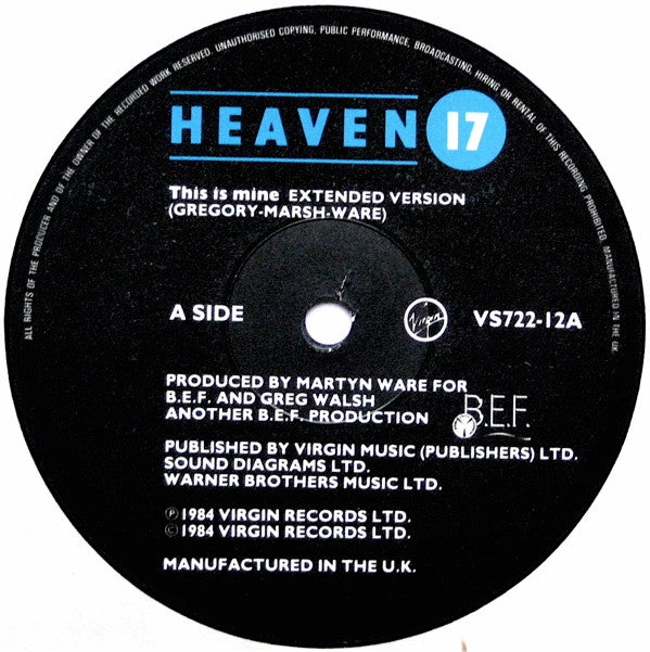 Heaven 17 : This Is Mine (Extended Version) (12", Single, Ltd, Fol)