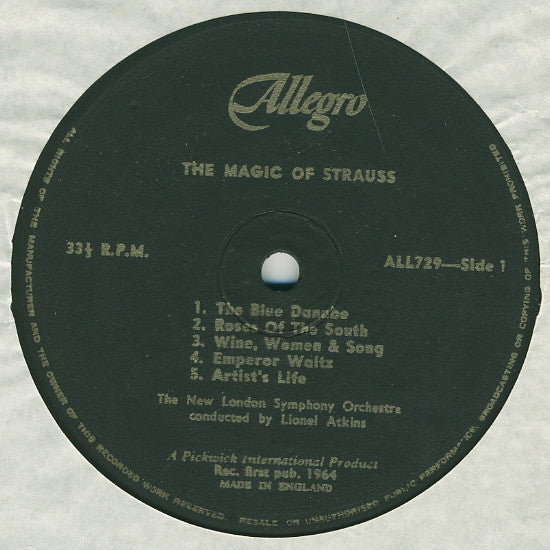 The New Symphony Orchestra Of London Conducted By Lionel Atkins : The Magic Of Strauss (LP, Comp, Mono)