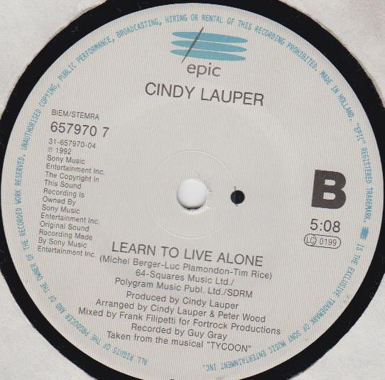Cyndi Lauper : The World Is Stone (7", Single, Sol)