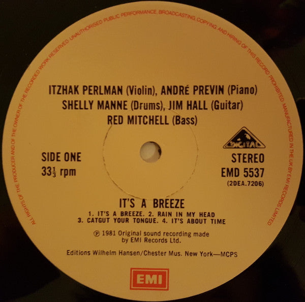 Itzhak Perlman, André Previn, Shelly Manne, Jim Hall, Red Mitchell : It's A Breeze (LP, Album)