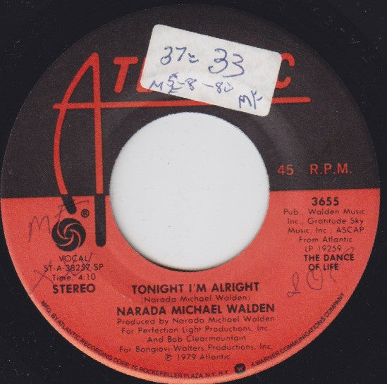Narada Michael Walden : Tonight I'm Alright (7")