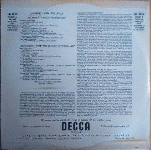 Gilbert & Sullivan, D'Oyly Carte Opera Company With Chorus And The New Symphony Orchestra Of London Conducted By Isidore Godfrey : Highlights From "Ruddigore" & "The Yeomen Of The Guard" (LP)
