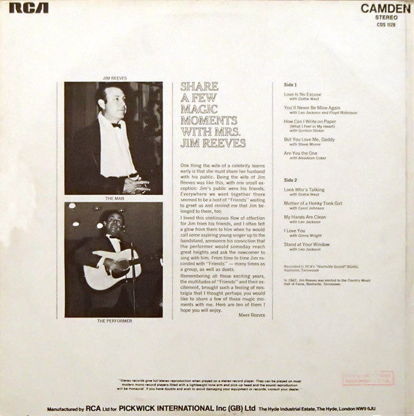 Jim Reeves : Jim Reeves Sings With Some Friends (LP, Album, RE)