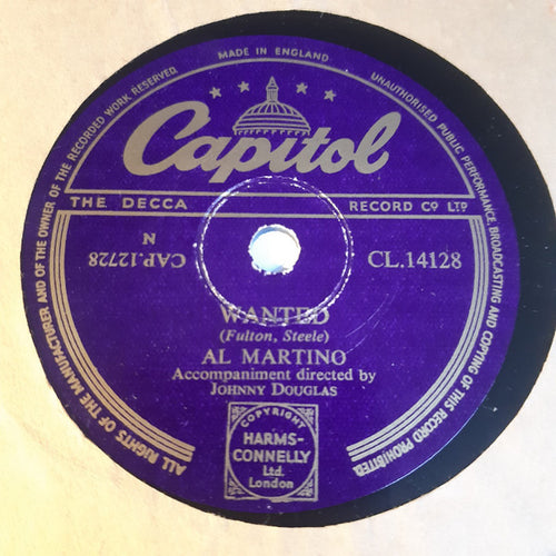 Al Martino : Wanted / There'll Be No Teardrops Tonight (Shellac, 10")