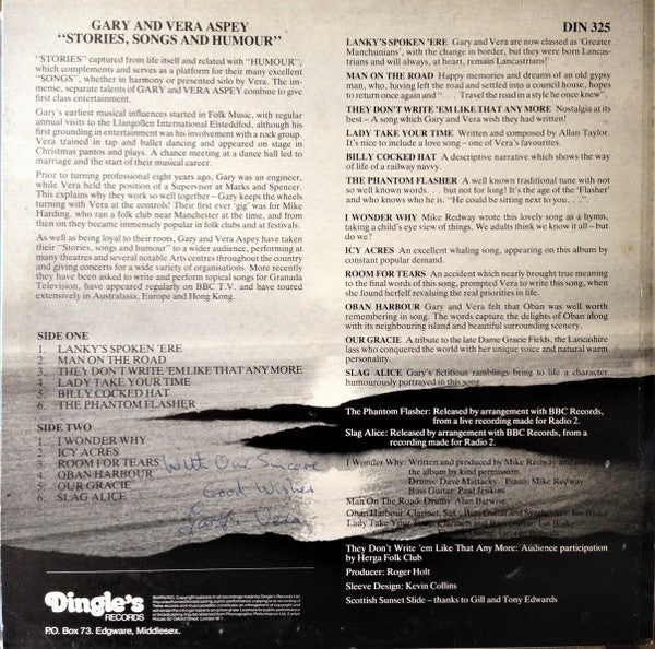 Gary & Vera Aspey : Stories, Songs & Humour (LP, Album)