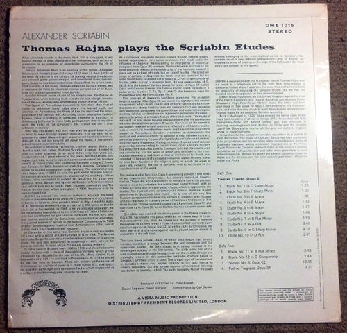 Alexander Scriabin, Thomas Rajna : Thomas Rajna Plays The Scriabin Etudes (LP)