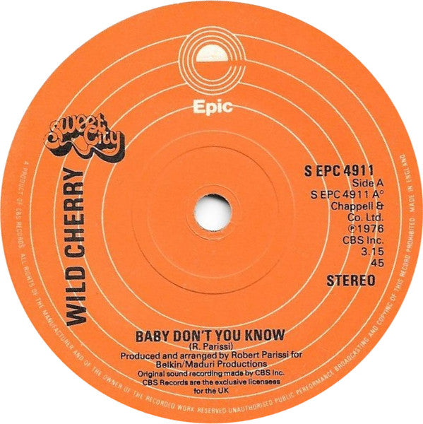 Wild Cherry : Baby Don't You Know (7", Single, Sol)