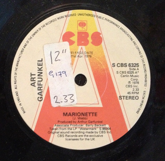 Art Garfunkel : Marionette (7", Promo)