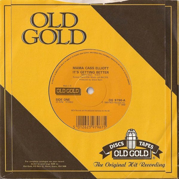 Mama Cass Elliott* : It's Getting Better (7", Single, RE)