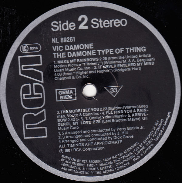 Vic Damone : The Damone Type Of Thing (LP, Album, RE)