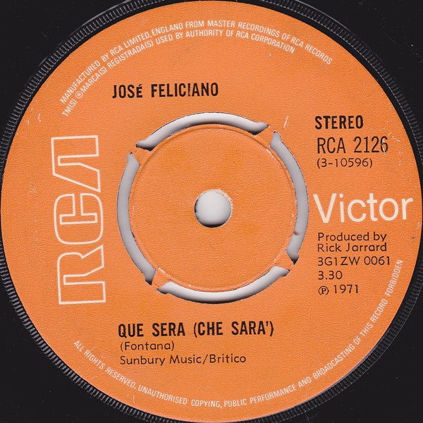 José Feliciano : Que Sara (Che Sara') (7", Single)