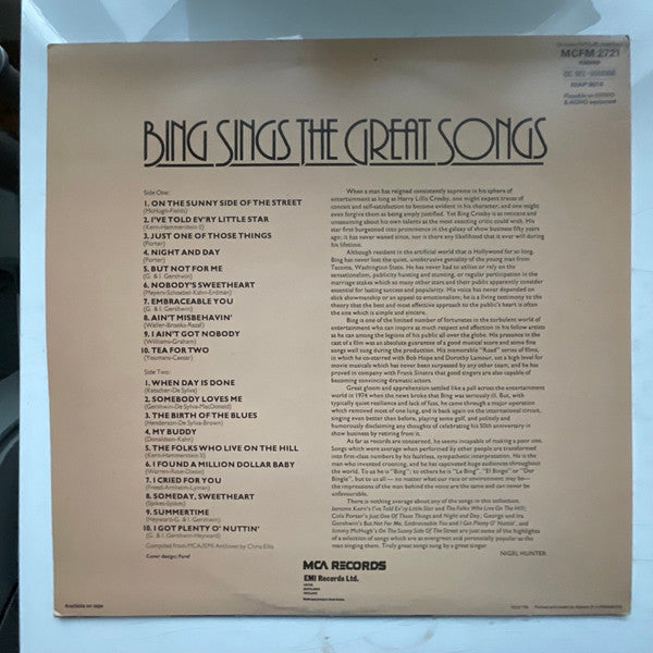 Bing Crosby : Bing Sings The Great Songs (LP, Comp, Mono)