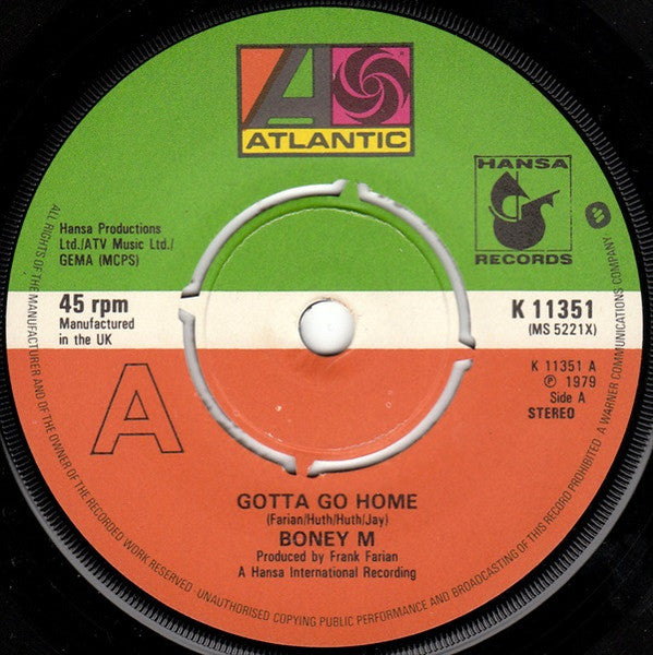 Boney M. : Gotta Go Home (7", Single, Pus)