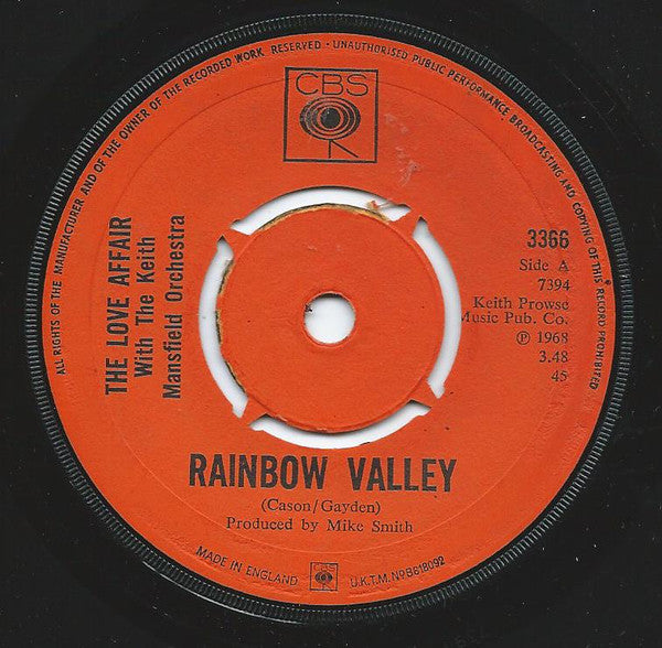 The Love Affair : Rainbow Valley (7", Single, 4-P)