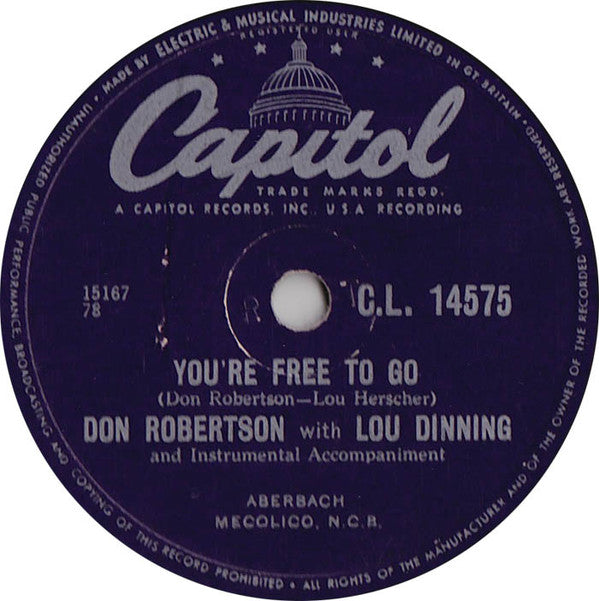 Don Robertson (2) : The Happy Whistler / You're Free To Go (Shellac, 10")