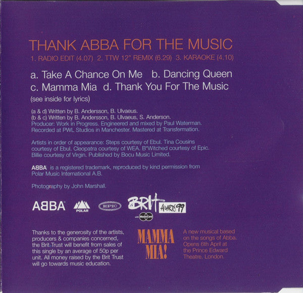 B*Witched / Billie Piper / Cleopatra / Steps / Tina Cousins : Thank ABBA For The Music (CD, Single)