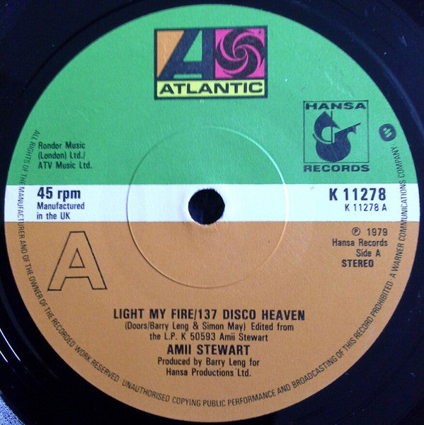 Amii Stewart : Light My Fire / 137 Disco Heaven (7")